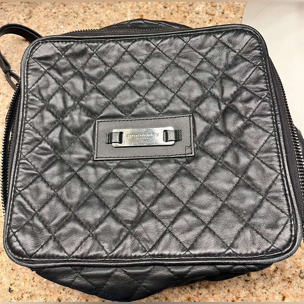 Burberry Of London Black & White Nova Check Plaid Cosmetic Bag/Jewelry Travel
